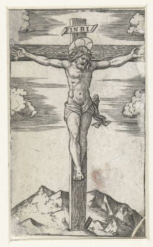 Christus aan het kruis by Marcantonio Raimondi