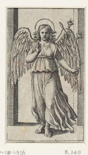 Aartsengel Gabriël met lelie by Marcantonio Raimondi