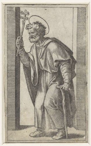 Heilige Jozef met bloeiende staf by Marcantonio Raimondi