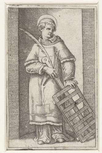 Heilige Laurentius als diaken met rooster staand in nis by anonymous