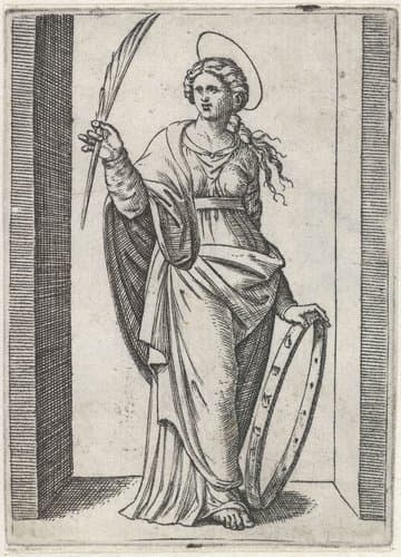 Heilige Catharina van Alexandrië met wiel by Marcantonio Raimondi