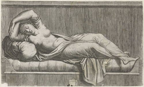 Cleopatra halfnaakt liggend op bed by anonymous