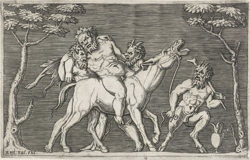 Mythologische voorstellingen naar oude bas-reliëfs by Marcantonio Raimondi