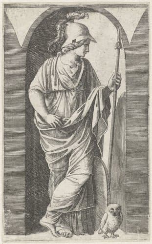 Goden en muzen en jonge vrouwen by Marcantonio Raimondi