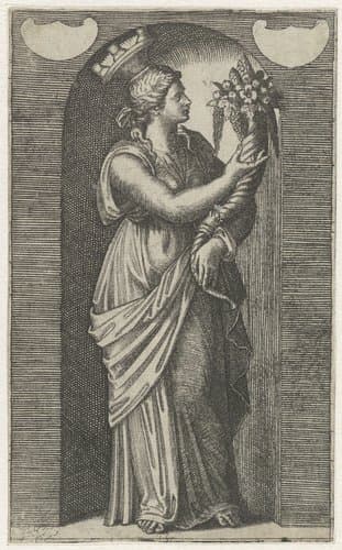 Goden en muzen en jonge vrouwen by Marcantonio Raimondi