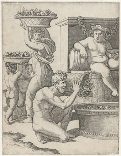 Wijnbereiding by Marcantonio Raimondi