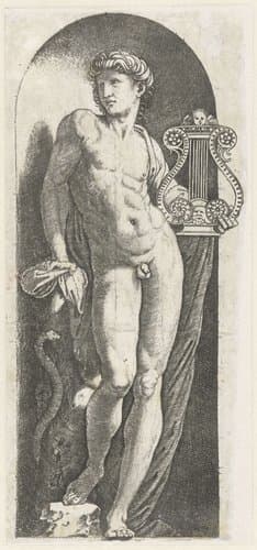 Apollo met harp staand in nis by anonymous