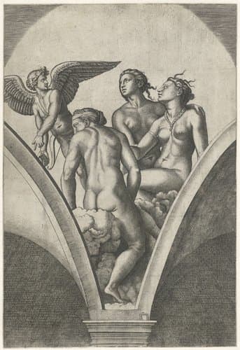 Amor en drie gratiën by Marcantonio Raimondi