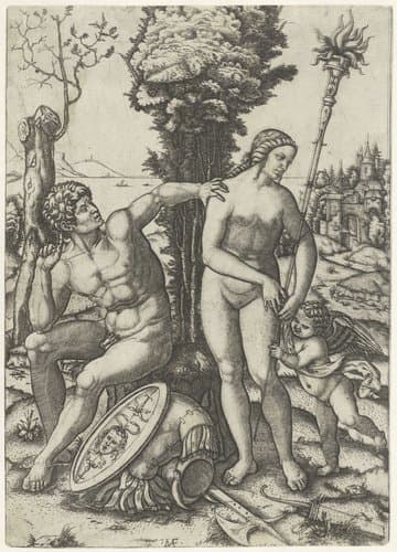 Mars en Venus als liefdespaar met Amor by Marcantonio Raimondi