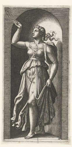 Vrouw als personificatie van Hoop (Fides) met naar boven opgeslagen ogen by Marcantonio Raimondi