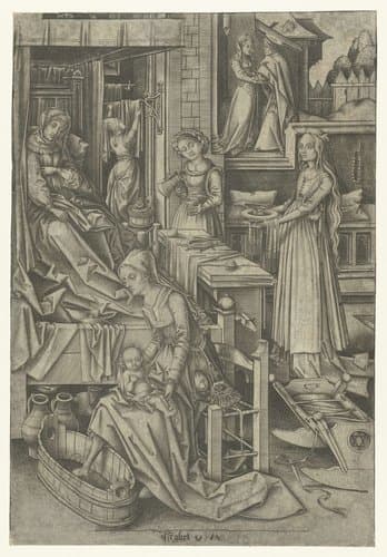 De geboorte van Maria by Israhel van Meckenem