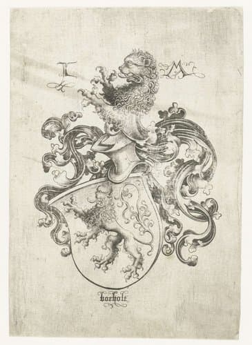 Wapenschild met leeuw by Israhel van Meckenem