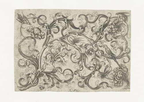 Ranken met papegaaien en andere vogels by Israhel van Meckenem