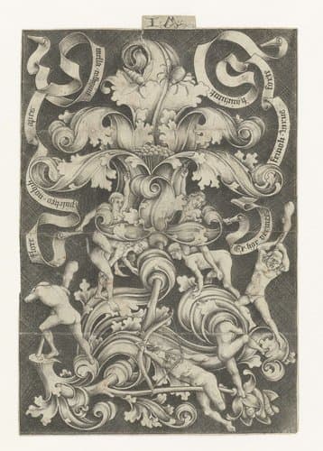 Foliage Scrolls with a Flower, Wild Men and Women, and Insects by Israhel van Meckenem