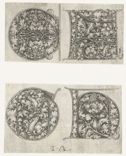 Hoofdletters E, F, G, en H by Israhel van Meckenem