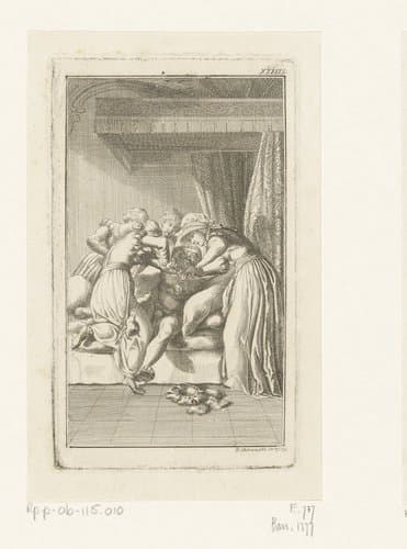 Hertog Adalbert wordt door zijn hofdames het bed in gedwongen by Daniel Nikolaus Chodowiecki