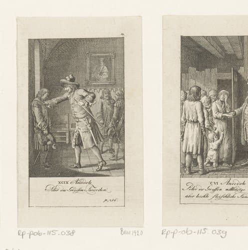 Peter de Grote duwt de architect tegen de muur by Daniel Nikolaus Chodowiecki