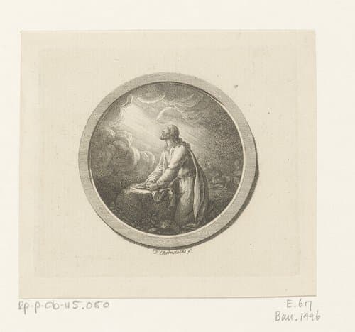Christus knielend voor een openbrekende hemel by Daniel Nikolaus Chodowiecki