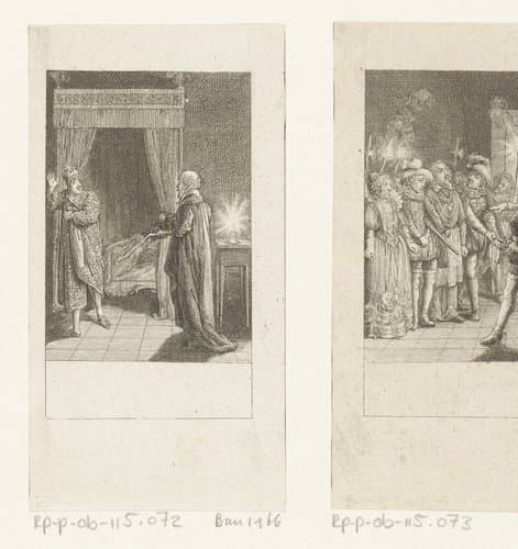 Michel l'Hopital vertelt Hendrik van Navarra over de moord op Coligny by Daniel Nikolaus Chodowiecki