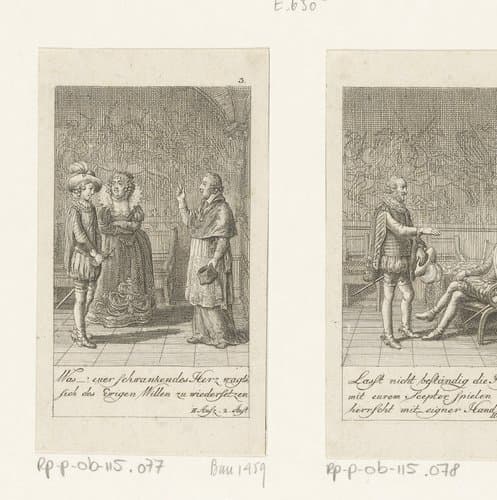 Catharina de' Medici en Karel van Lotharingen proberen Karel IX te overtuigen by Daniel Nikolaus Chodowiecki