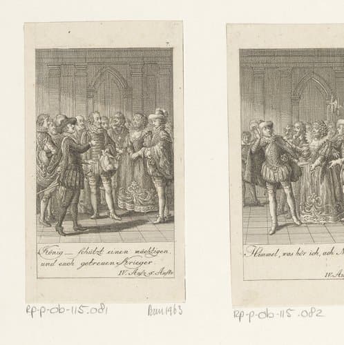 Hendrik van Navarra tegenover Karel IX by Daniel Nikolaus Chodowiecki
