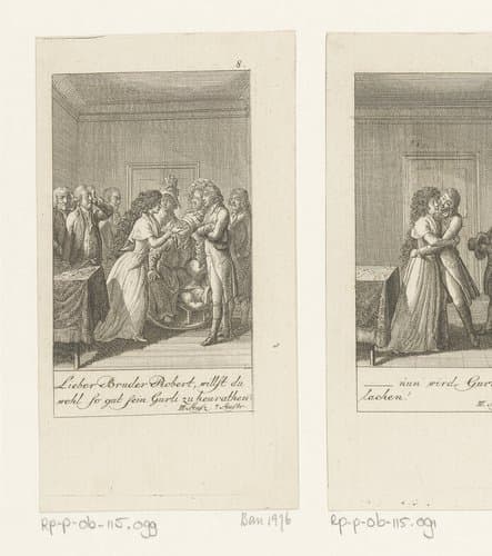 Gurli ontkomt aan haar schijnhuwelijk en vraagt Robert met haar te trouwen by Daniel Nikolaus Chodowiecki