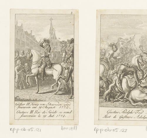 Gustaaf III van Zweden op zijn paard by Daniel Nikolaus Chodowiecki