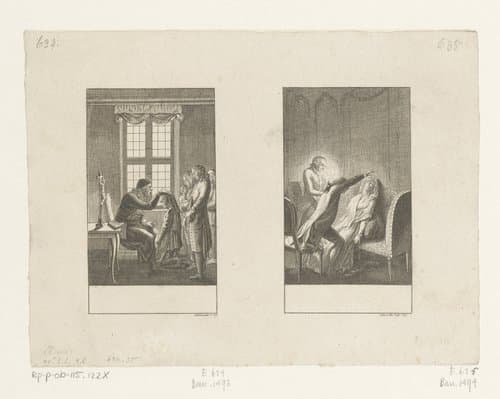 Twee satirische voorstellingen uit het Taschenbuch für Aufklärer und Nichtaufklärer by Daniel Nikolaus Chodowiecki