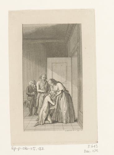 Sir Franklin knielt en kust Klara op de hand by Daniel Nikolaus Chodowiecki