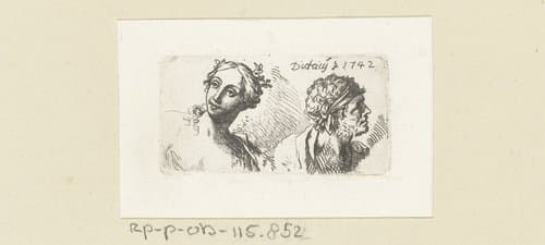 Twee omhoogkijkende koppen by Christian Wilhelm Ernst Dietrich
