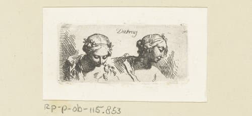 Twee neerkijkende koppen by Christian Wilhelm Ernst Dietrich