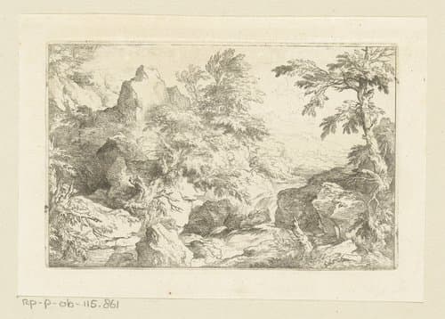 Rotslandschap met waterval by Christian Wilhelm Ernst Dietrich