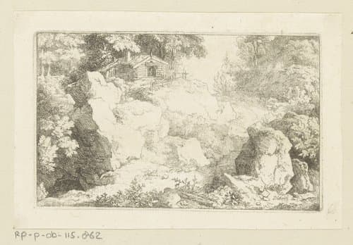 Rotslandschap met berghut by Christian Wilhelm Ernst Dietrich