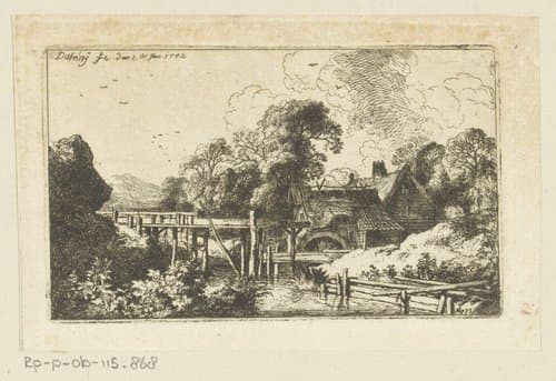 Landschap met watermolen aan de rivier by Christian Wilhelm Ernst Dietrich