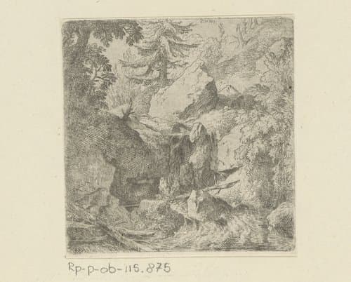 Boslandschap met waterval by Christian Wilhelm Ernst Dietrich