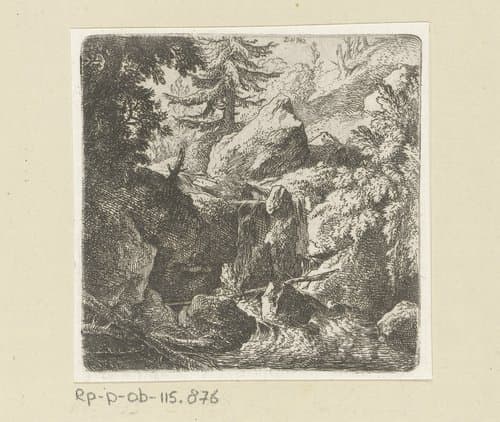 Boslandschap met waterval by Christian Wilhelm Ernst Dietrich