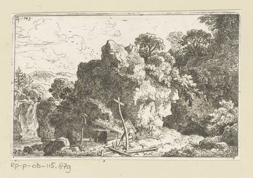 Landschap met kluizenaarswoning by Christian Wilhelm Ernst Dietrich