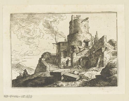 Landschap met uitkijktoren by Christian Wilhelm Ernst Dietrich
