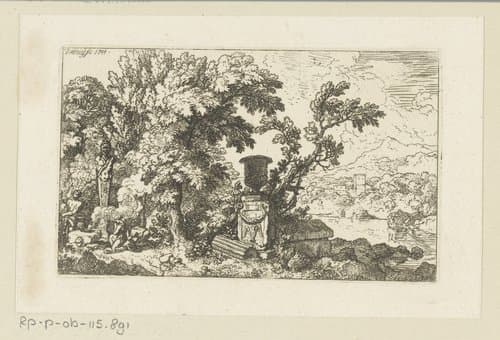 Arcadisch landschap met een offer aan Pan by Christian Wilhelm Ernst Dietrich