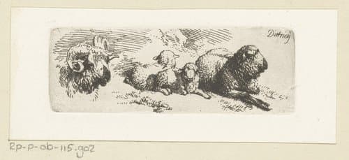 Ram, schaap en lammeren by Christian Wilhelm Ernst Dietrich