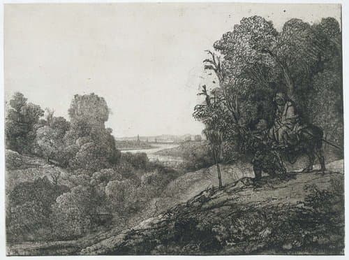 The flight into Egypt: altered plate from Seghers by Rembrandt van Rijn
