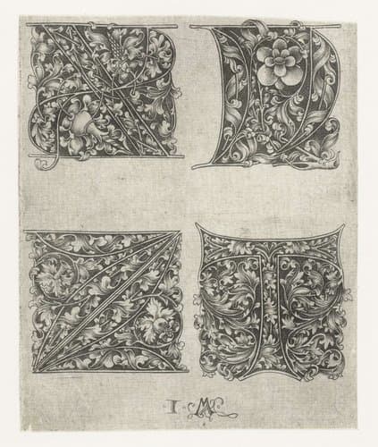 Hoofdletters X, Y, Z en T by Israhel van Meckenem