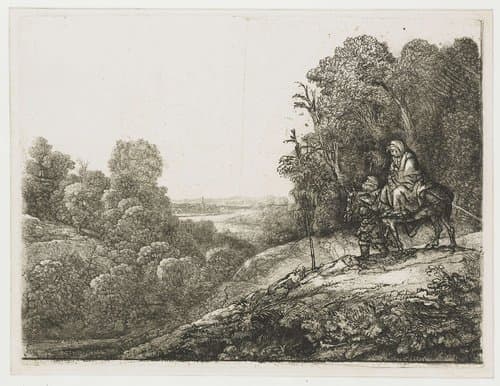 The flight into Egypt: altered plate from Seghers by Rembrandt van Rijn