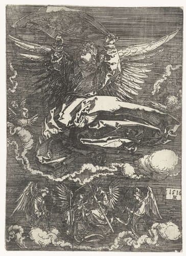 Engelen met de zweetdoek en de passiewerktuigen by Albrecht Dürer