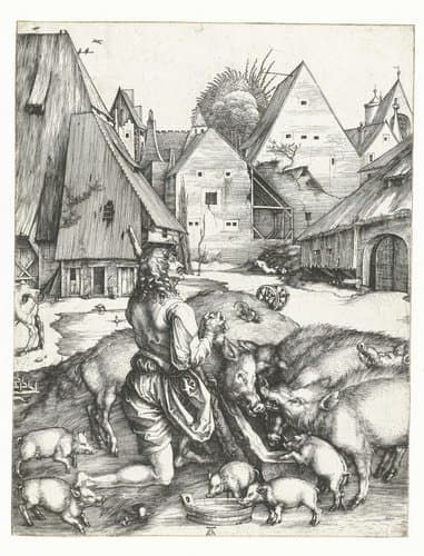 De verloren zoon bij de zwijnen by Albrecht Dürer