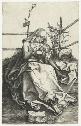Maria met kind aan de borst bij een hek by Albrecht Dürer