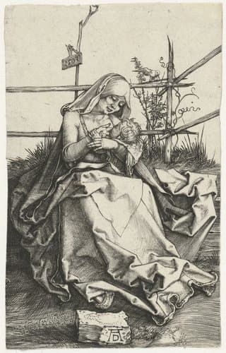 Maria met kind aan de borst bij een hek by Albrecht Dürer