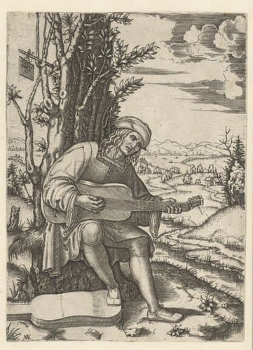 Portret van Jean-Philotée Achillini spelend op vihuela by Marcantonio Raimondi