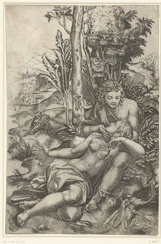 Angelica en Medor als geliefden by Marcantonio Raimondi