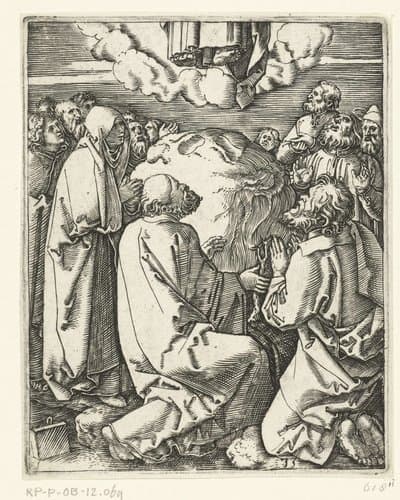 Hemelvaart van Christus in aanwezigheid van Maria en apostelen by Marcantonio Raimondi